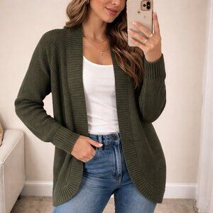 Gap Olive Green Open Front Cardigan Womens Large Textured Knit Sweater